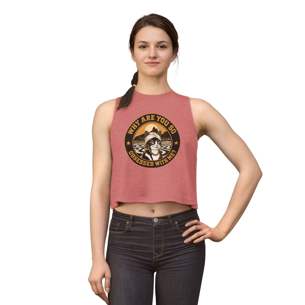 Retro Cat Portrait Women's Crop Top — Vintage Glam Kitty Graphic