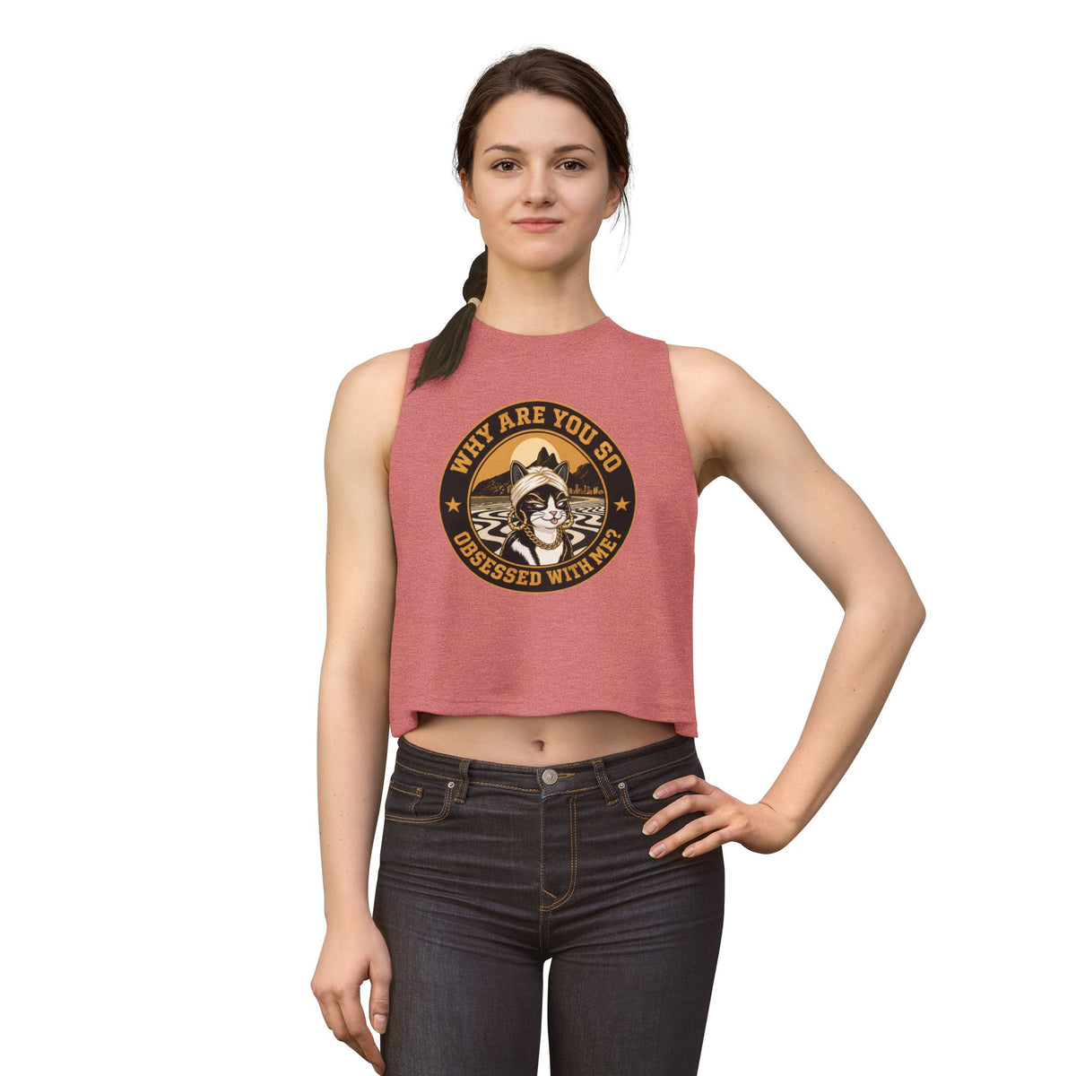 Retro Cat Portrait Women's Crop Top — Vintage Glam Kitty Graphic