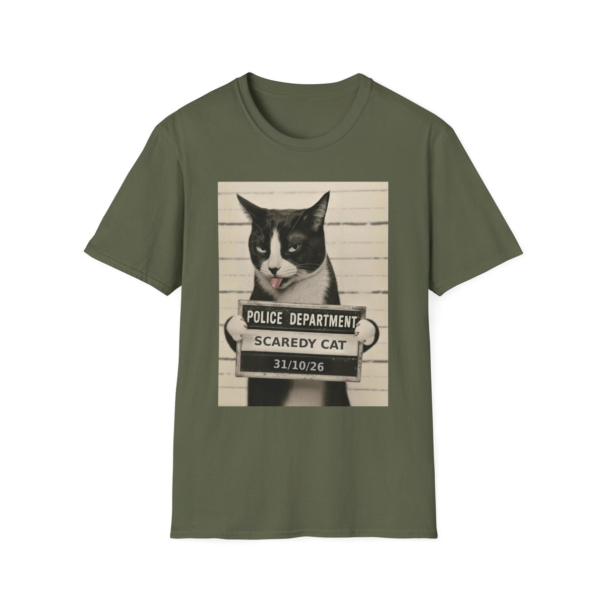 Scaredy Cat Mugshot T-Shirt — Funny Cat Police Department Tee