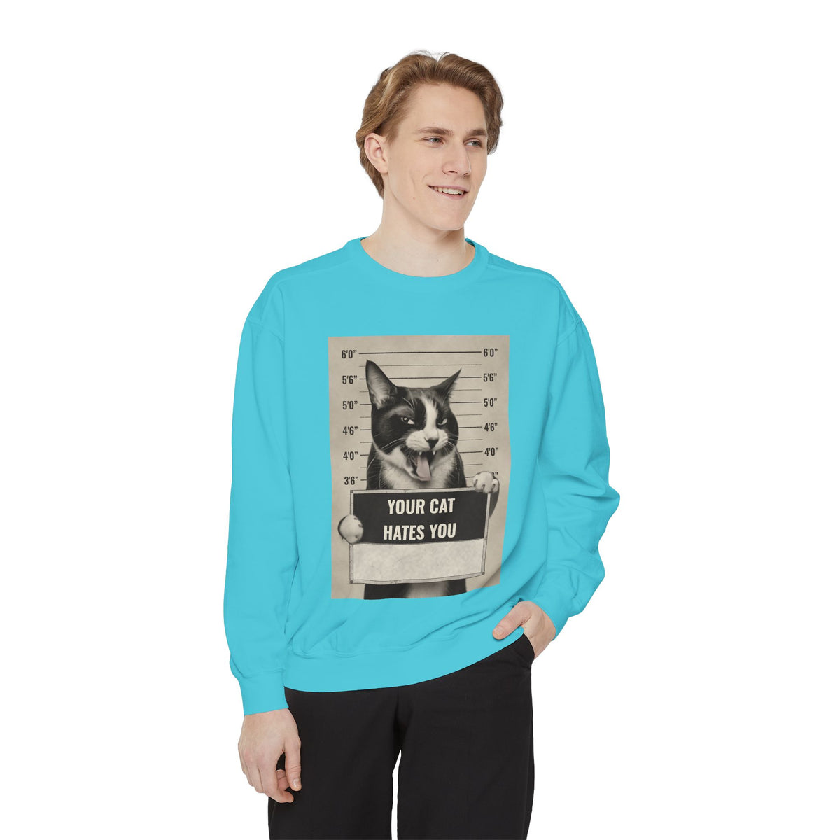 Cat Mugshot Sweatshirt — “Your Cat Hates You” Vintage Pet Lover Pullover