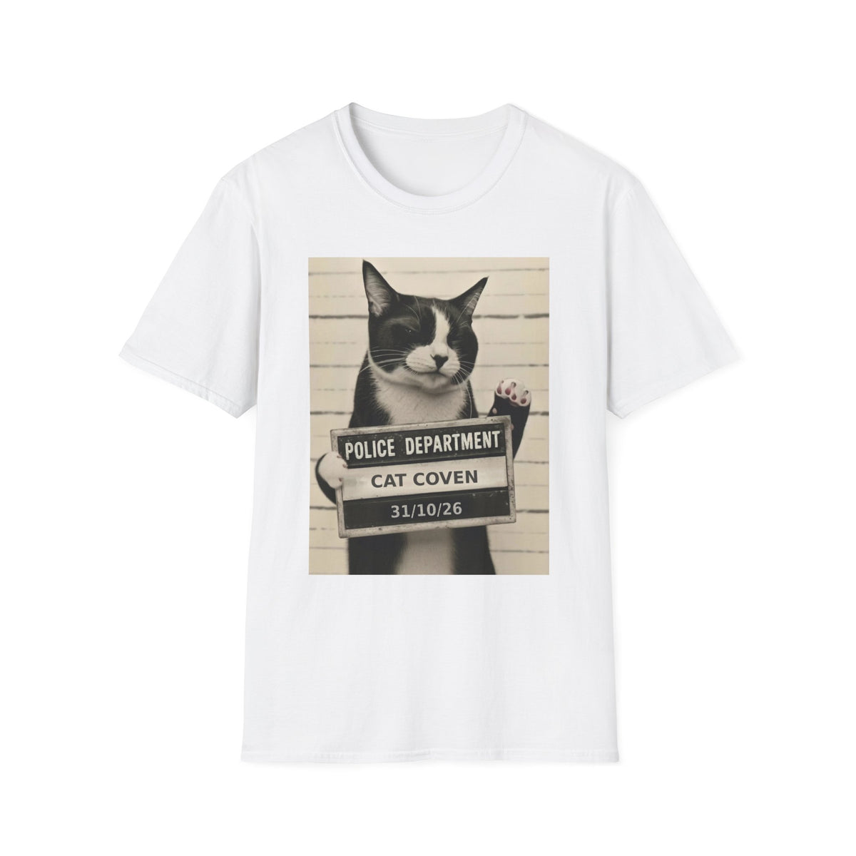 Cat Mugshot T-Shirt – 'Police Department: Cat Coven' Vintage Novelty Tee