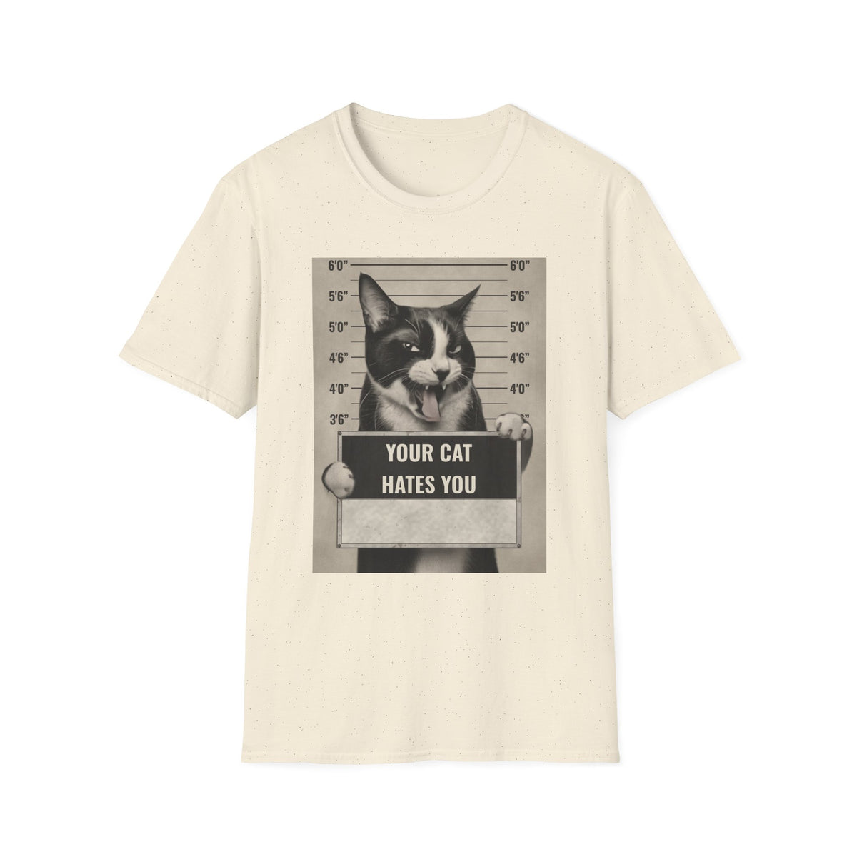 Cat Mugshot T-Shirt — “Your Cat Hates You” Funny Cat Lover Tee