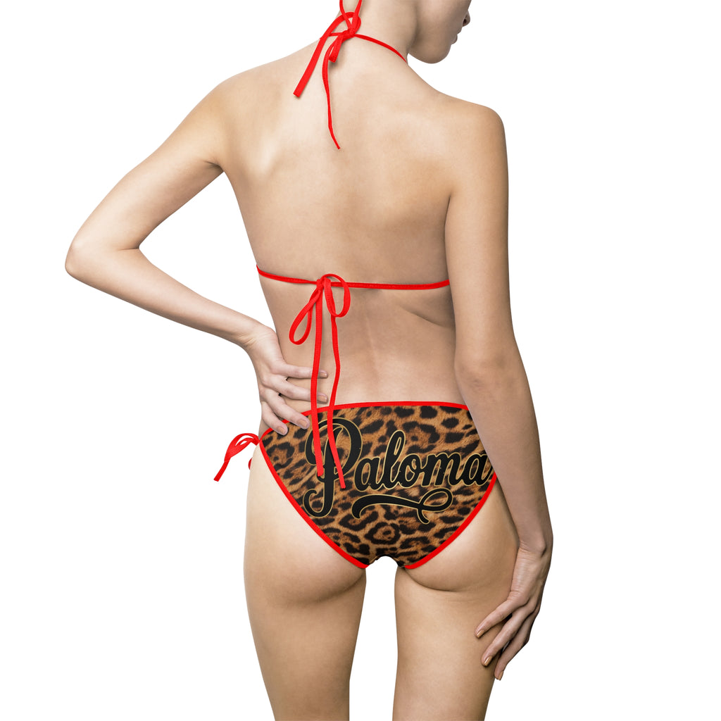 Jaguar Print Tie-Side Bikini — Women's Triangle Swim Set