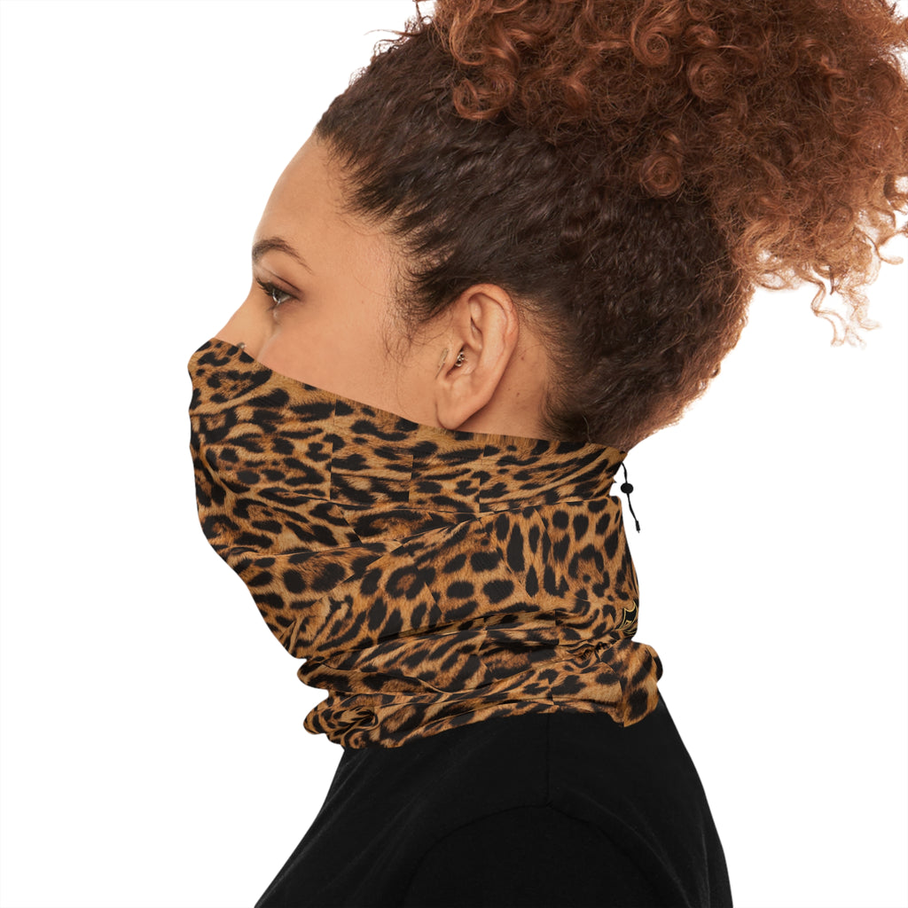 Jaguar Print Winter Neck Gaiter with Drawstring — Cozy Animal Print Face Covering