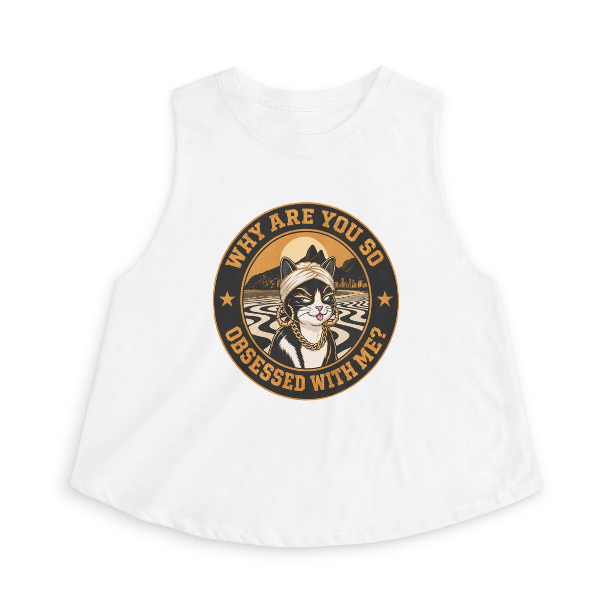Retro Cat Portrait Women's Crop Top — Vintage Glam Kitty Graphic
