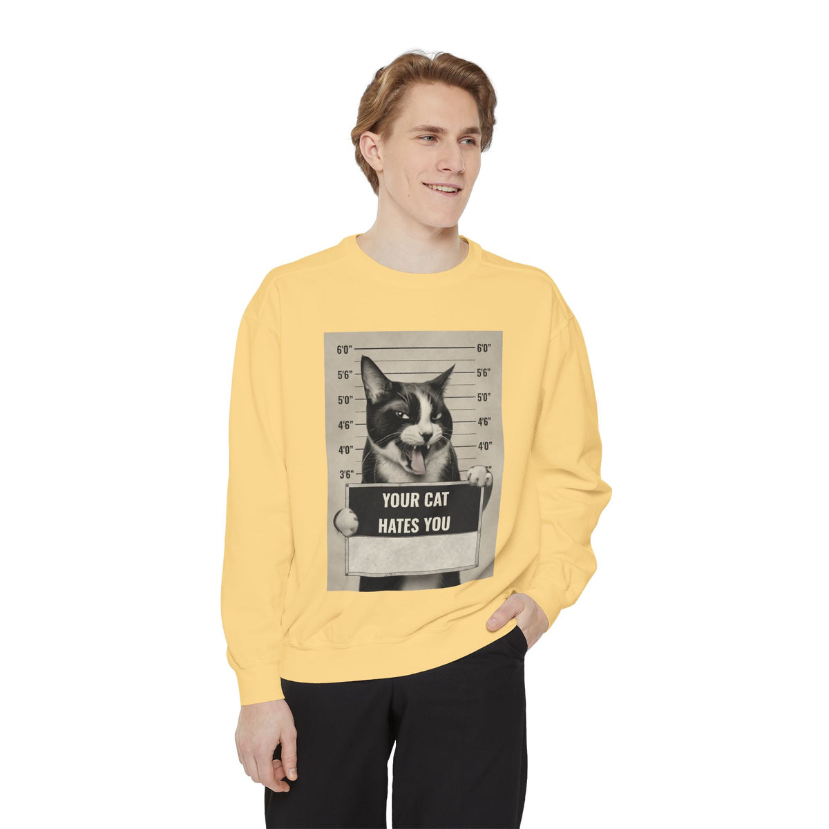 Cat Mugshot Sweatshirt — “Your Cat Hates You” Vintage Pet Lover Pullover