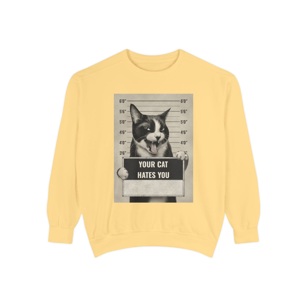 Cat Mugshot Sweatshirt — “Your Cat Hates You” Vintage Pet Lover Pullover
