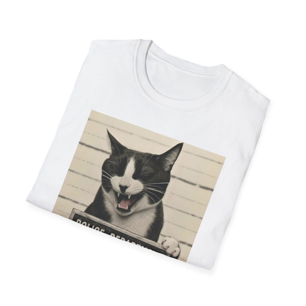 Mugshot Cat T-Shirt – 'Paws of Doom' Funny Vintage Police Poster Tee