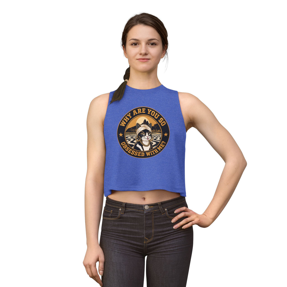 Retro Cat Portrait Women's Crop Top — Vintage Glam Kitty Graphic