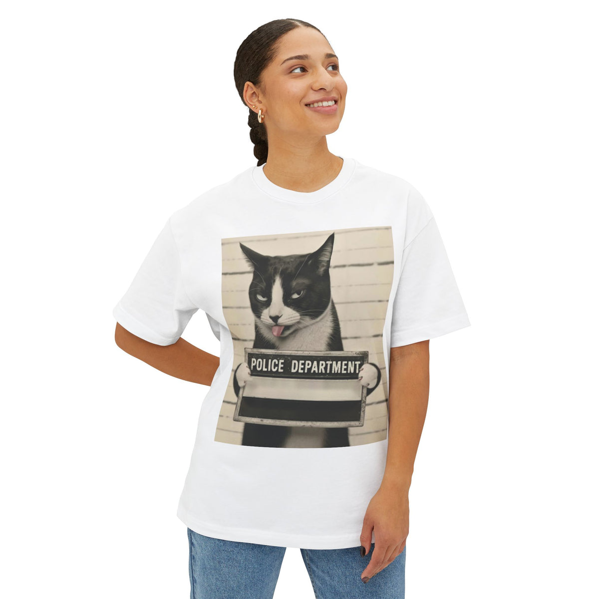 Mugshot Cat Tee — Vintage Police Department Cat Graphic Shirt