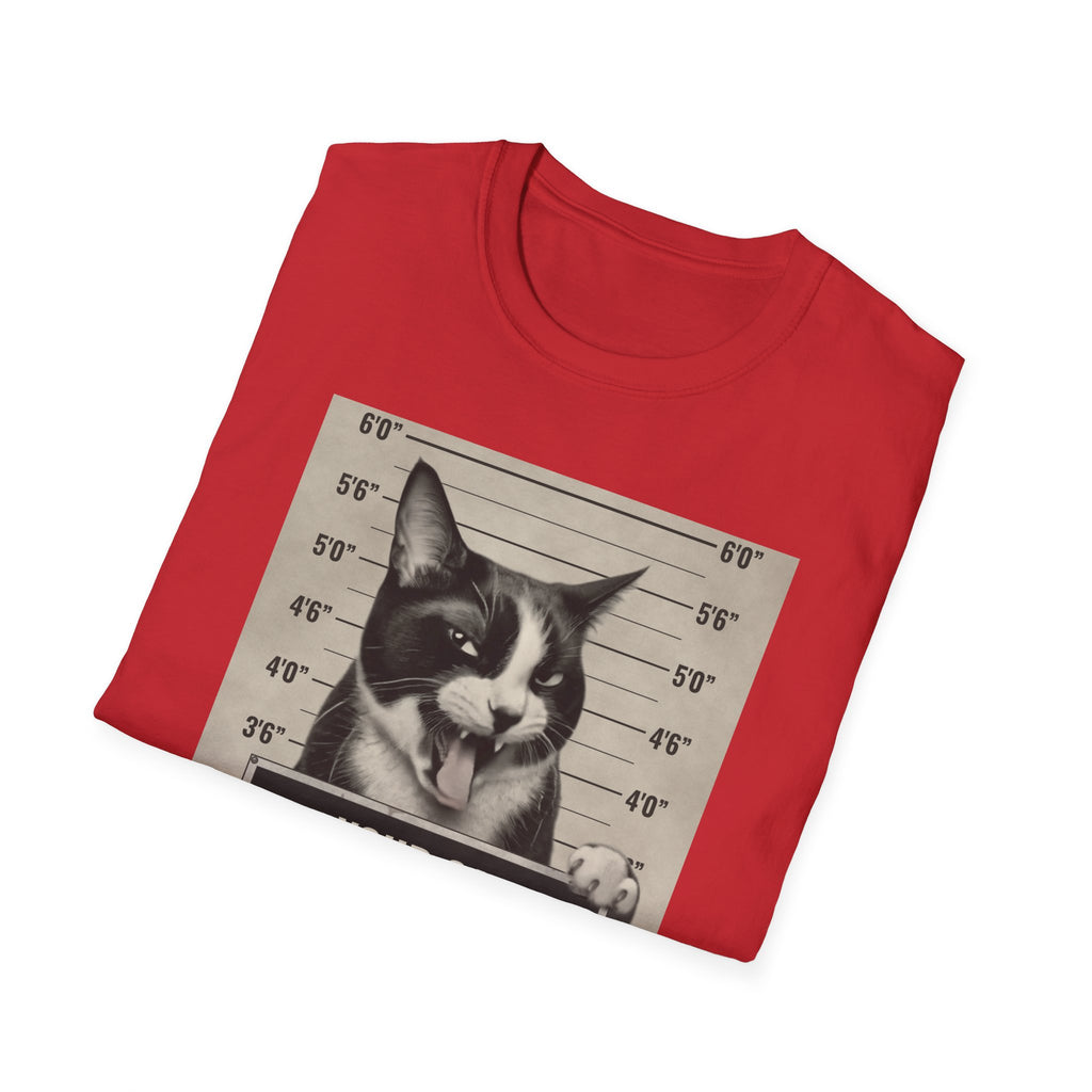 Cat Mugshot T-Shirt — “Your Cat Hates You” Funny Cat Lover Tee