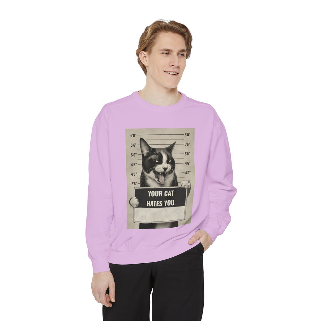 Cat Mugshot Sweatshirt — “Your Cat Hates You” Vintage Pet Lover Pullover