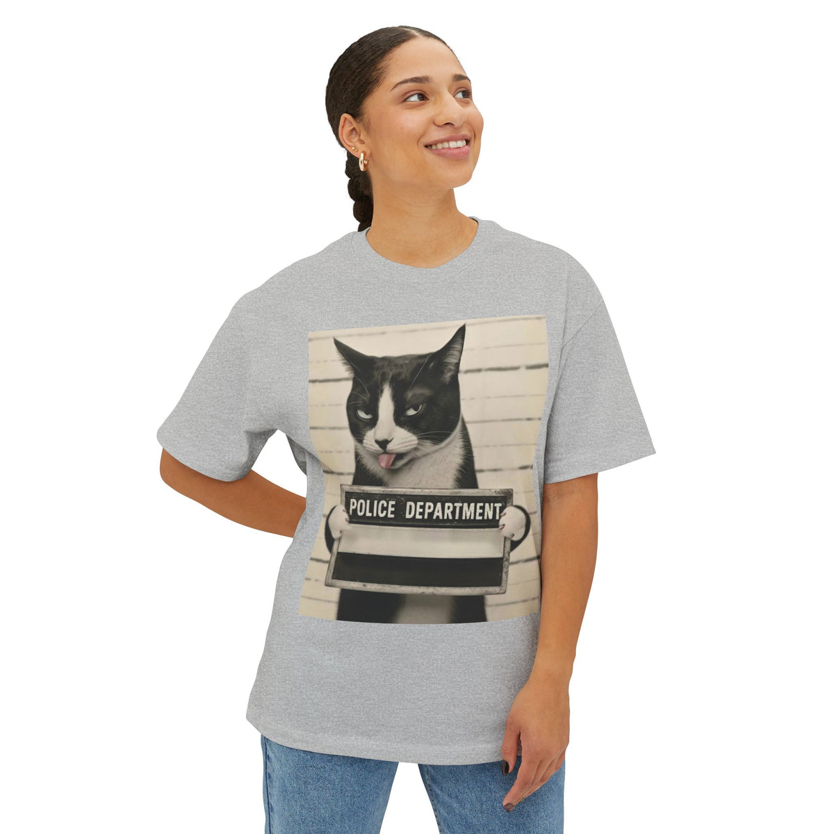 Mugshot Cat Tee — Vintage Police Department Cat Graphic Shirt