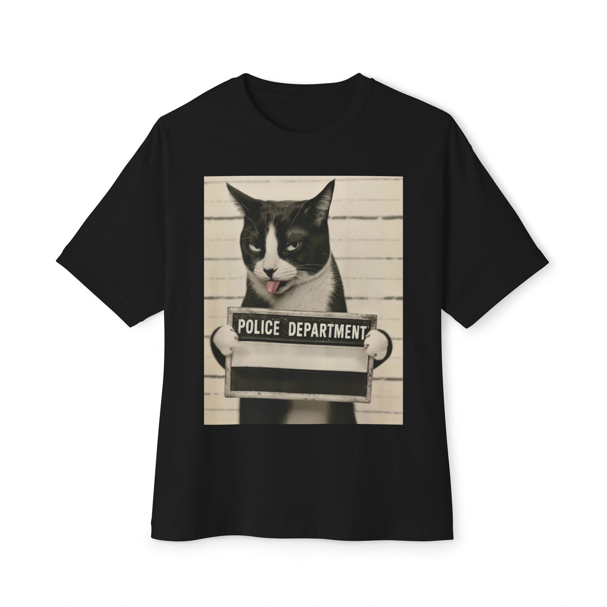 Mugshot Cat Tee — Vintage Police Department Cat Graphic Shirt