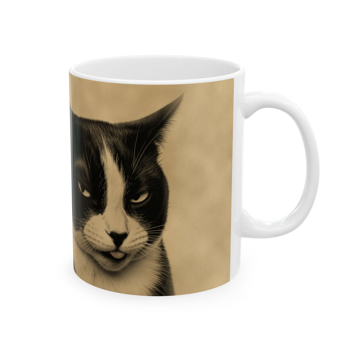 Tuxedo Cat Ceramic Mug – Vintage Sepia Cat Photo Coffee Cup (11oz, 15oz)
