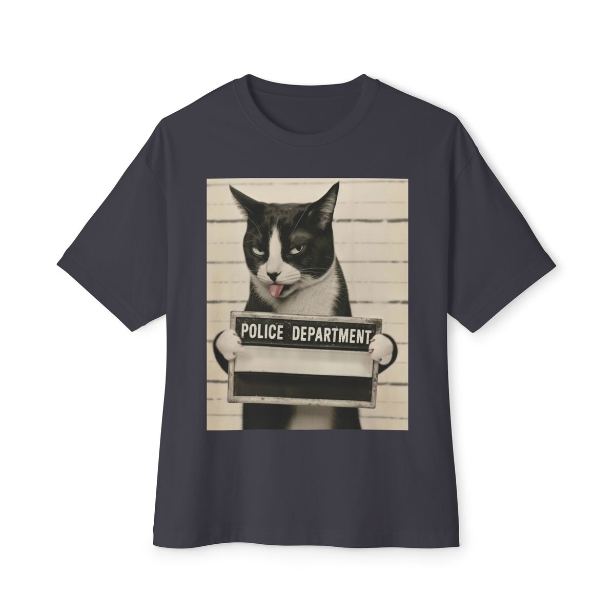 Mugshot Cat Tee — Vintage Police Department Cat Graphic Shirt