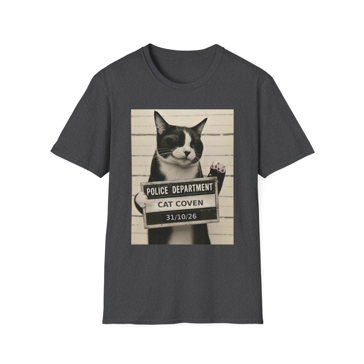 Cat Mugshot T-Shirt – 'Police Department: Cat Coven' Vintage Novelty Tee