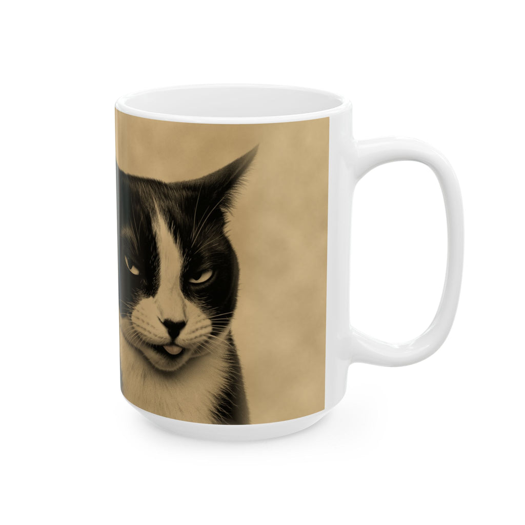Tuxedo Cat Ceramic Mug – Vintage Sepia Cat Photo Coffee Cup (11oz, 15oz)