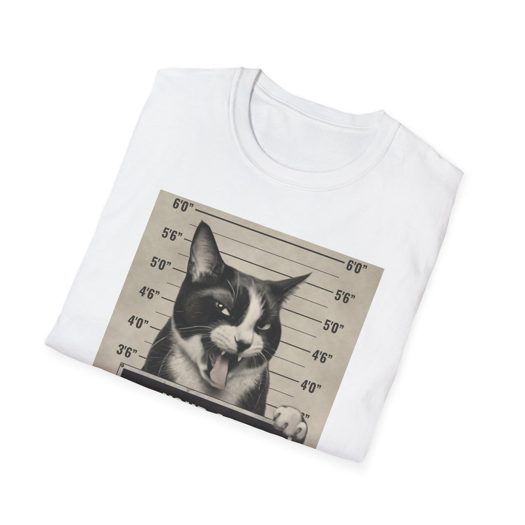 Cat Mugshot T-Shirt — “Your Cat Hates You” Funny Cat Lover Tee
