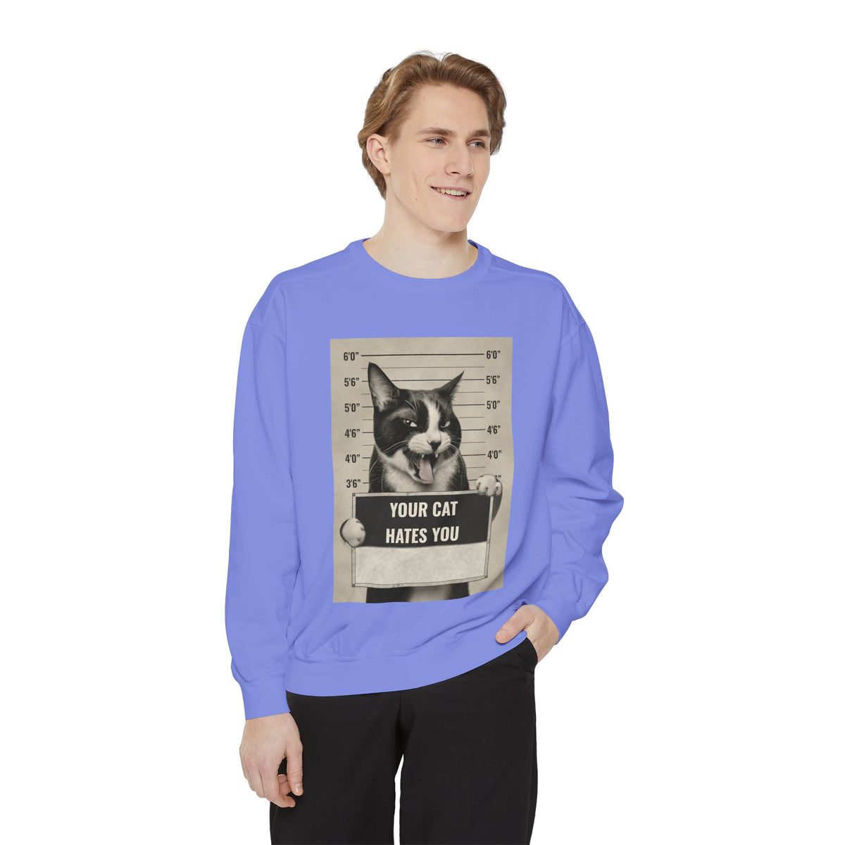 Cat Mugshot Sweatshirt — “Your Cat Hates You” Vintage Pet Lover Pullover