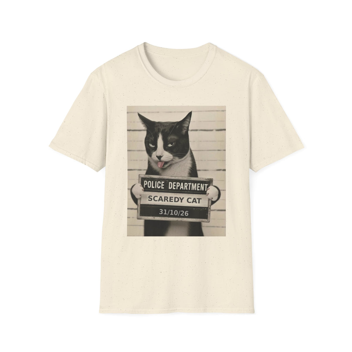 Scaredy Cat Mugshot T-Shirt — Funny Cat Police Department Tee