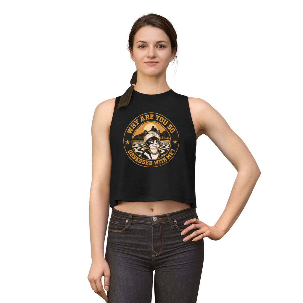 Retro Cat Portrait Women's Crop Top — Vintage Glam Kitty Graphic