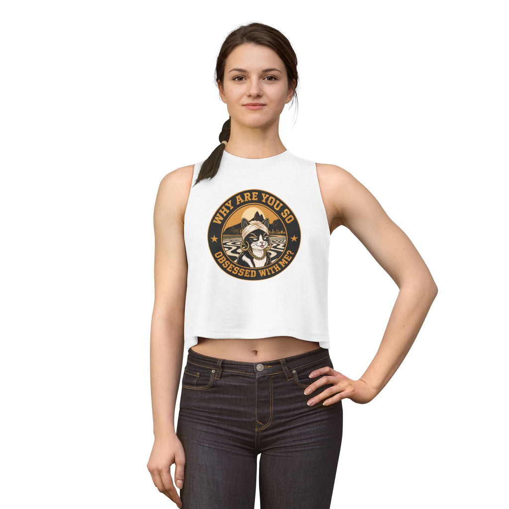 Retro Cat Portrait Women's Crop Top — Vintage Glam Kitty Graphic