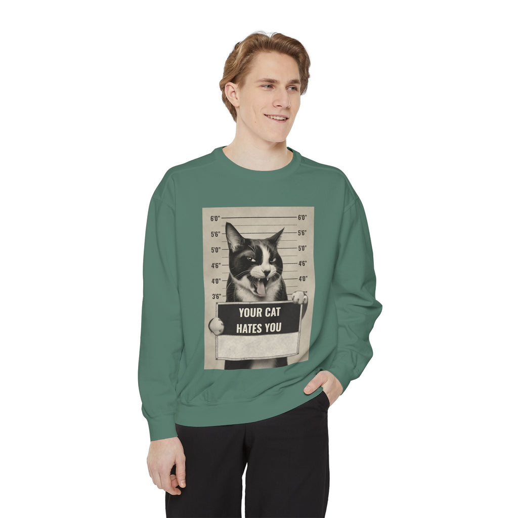Cat Mugshot Sweatshirt — “Your Cat Hates You” Vintage Pet Lover Pullover