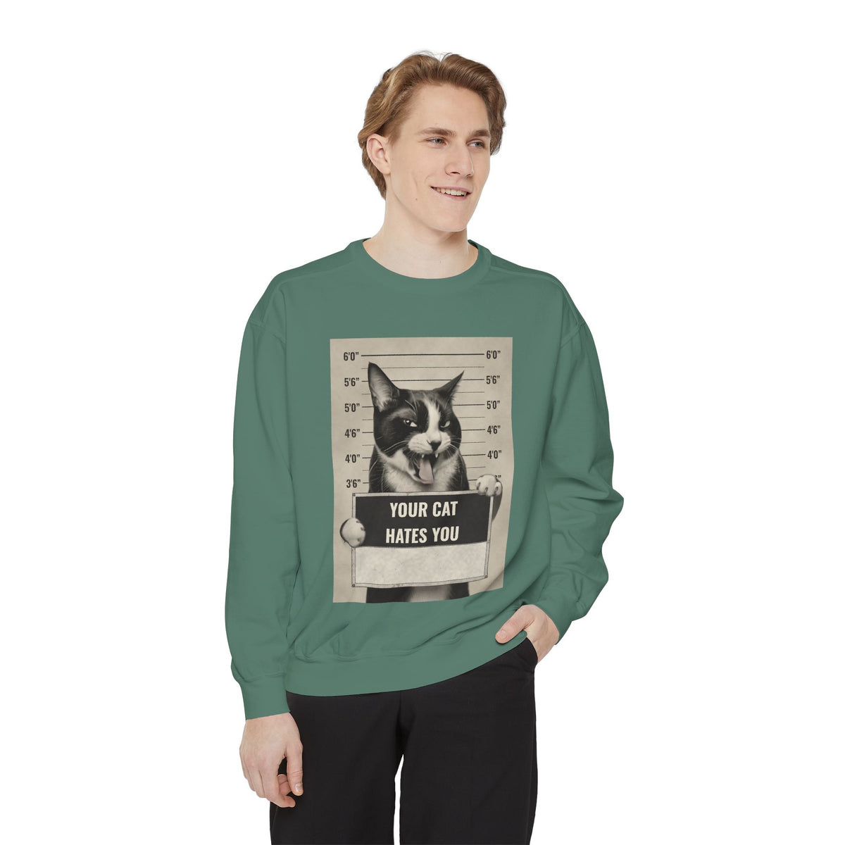 Cat Mugshot Sweatshirt — “Your Cat Hates You” Vintage Pet Lover Pullover