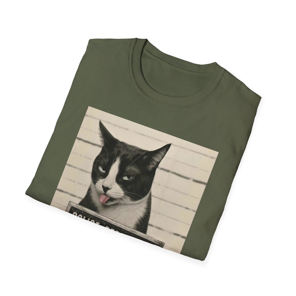 Scaredy Cat Mugshot T-Shirt — Funny Cat Police Department Tee
