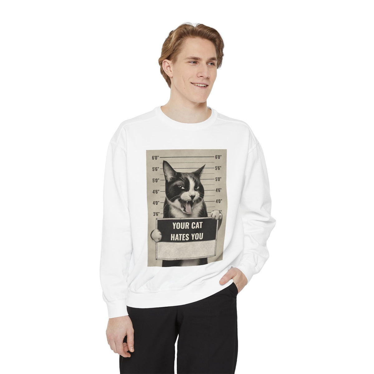 Cat Mugshot Sweatshirt — “Your Cat Hates You” Vintage Pet Lover Pullover