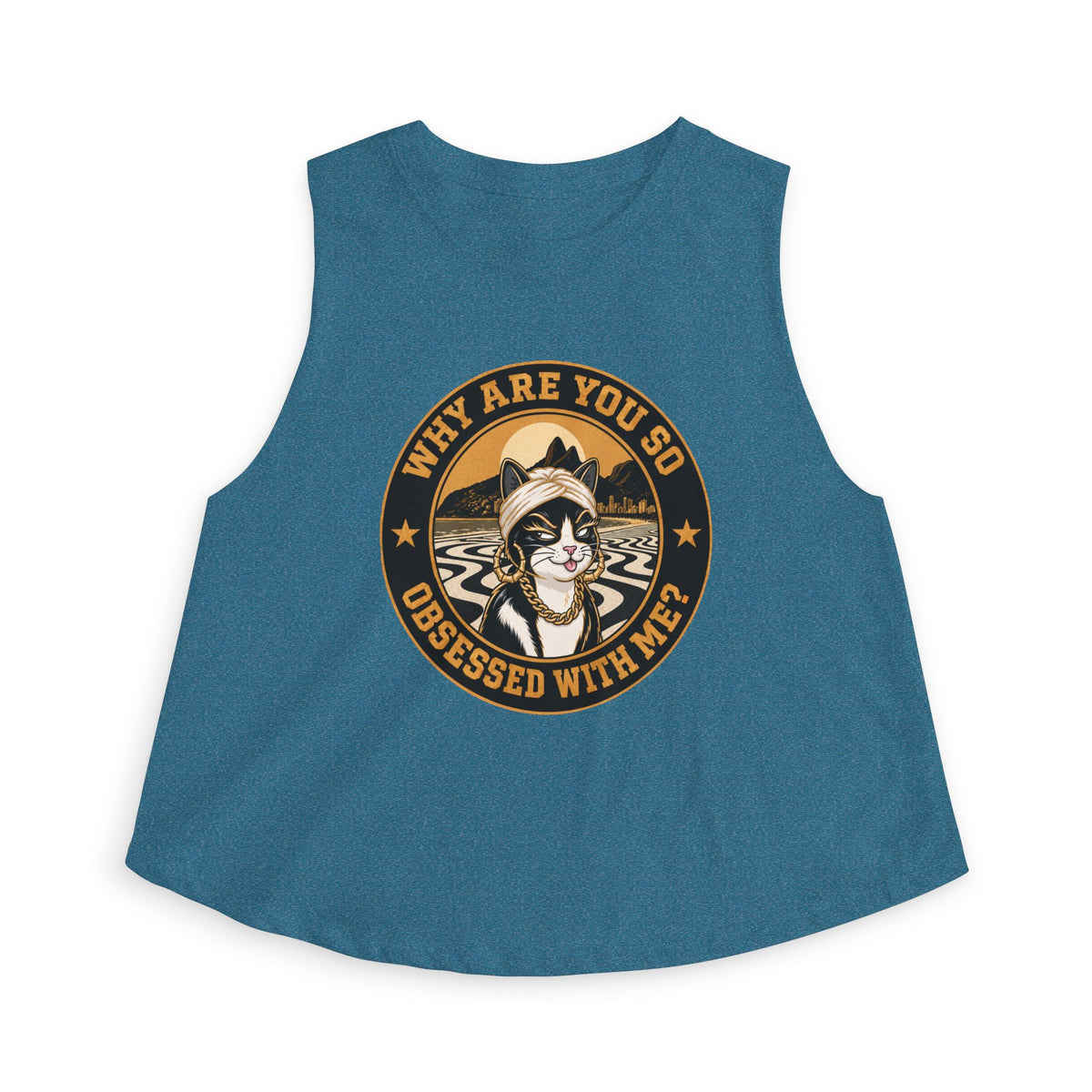Retro Cat Portrait Women's Crop Top — Vintage Glam Kitty Graphic