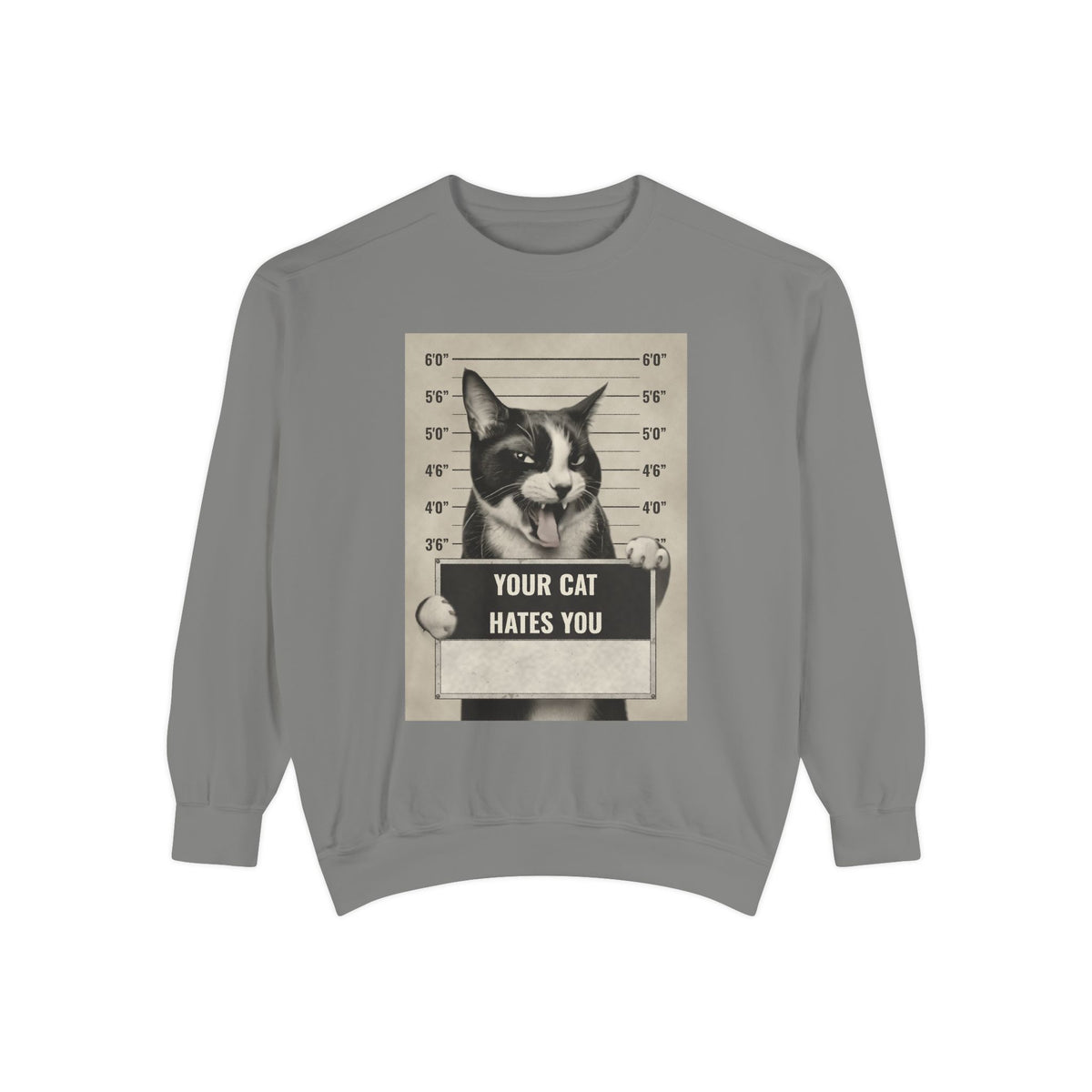Cat Mugshot Sweatshirt — “Your Cat Hates You” Vintage Pet Lover Pullover