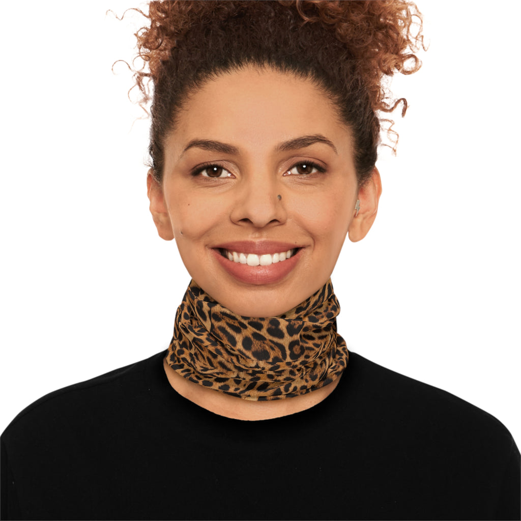 Jaguar Print Winter Neck Gaiter with Drawstring — Cozy Animal Print Face Covering