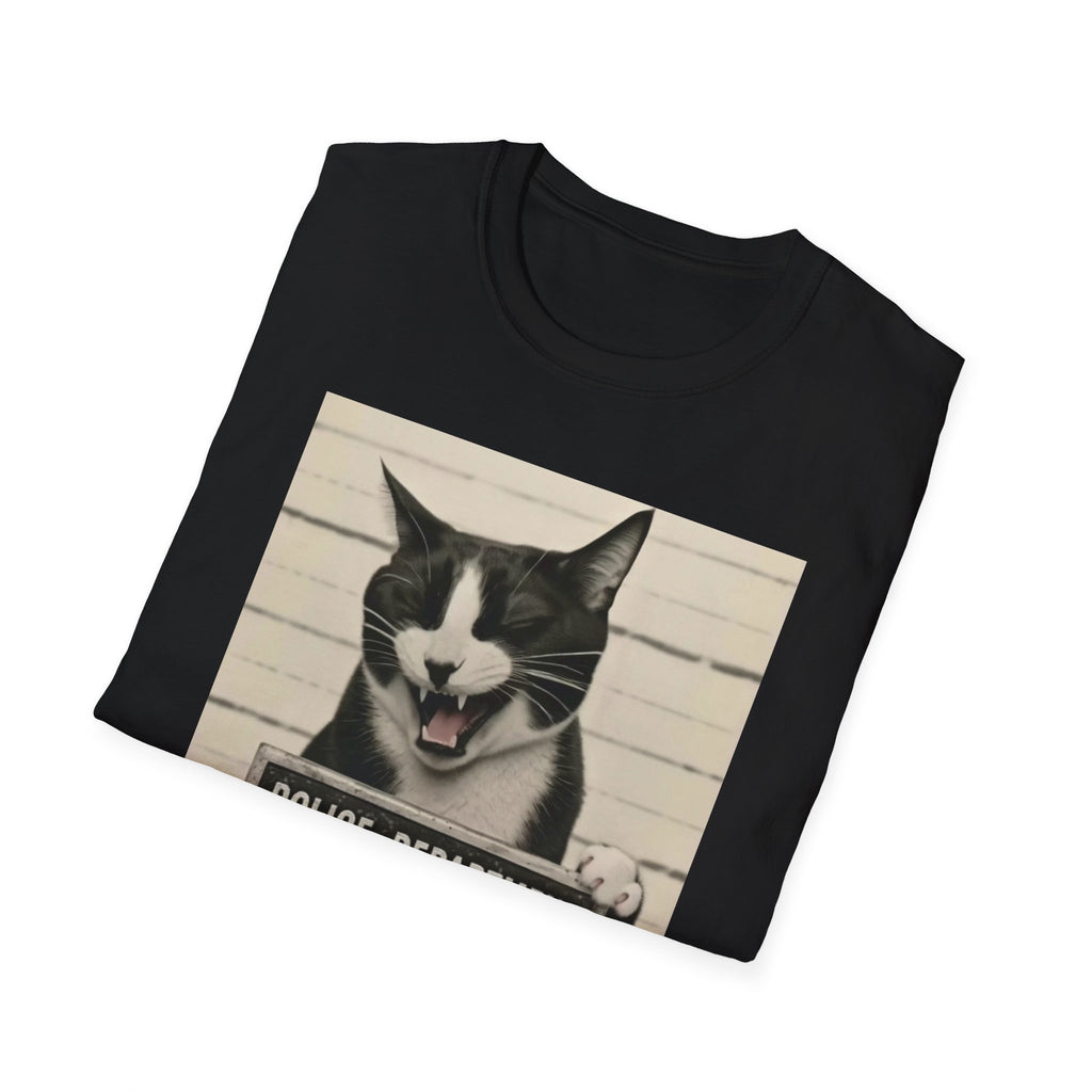 Mugshot Cat T-Shirt – 'Paws of Doom' Funny Vintage Police Poster Tee