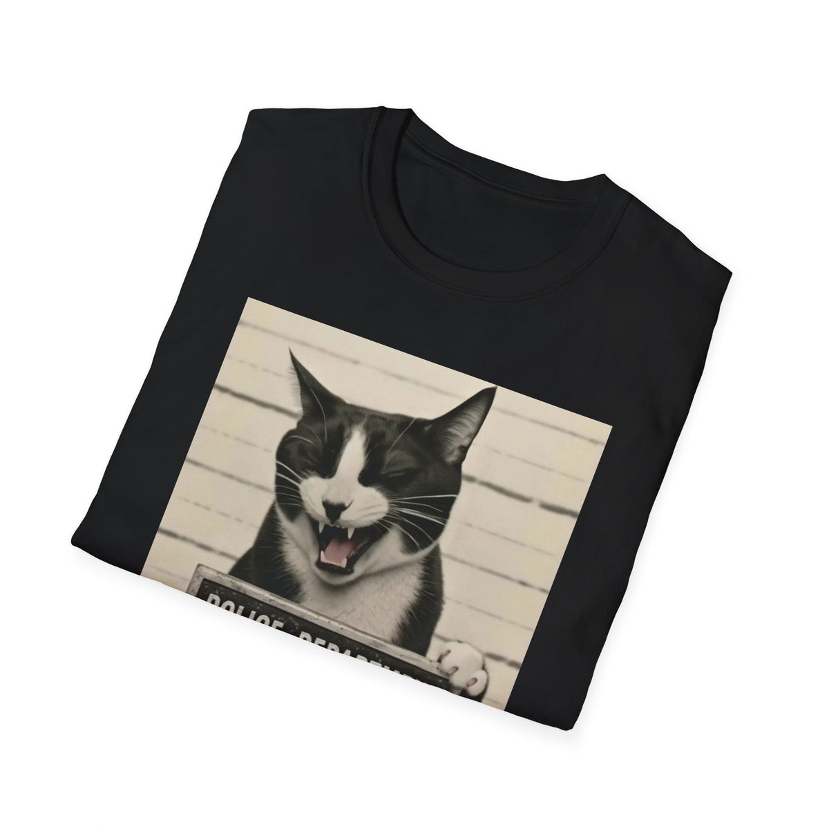 Mugshot Cat T-Shirt – 'Paws of Doom' Funny Vintage Police Poster Tee