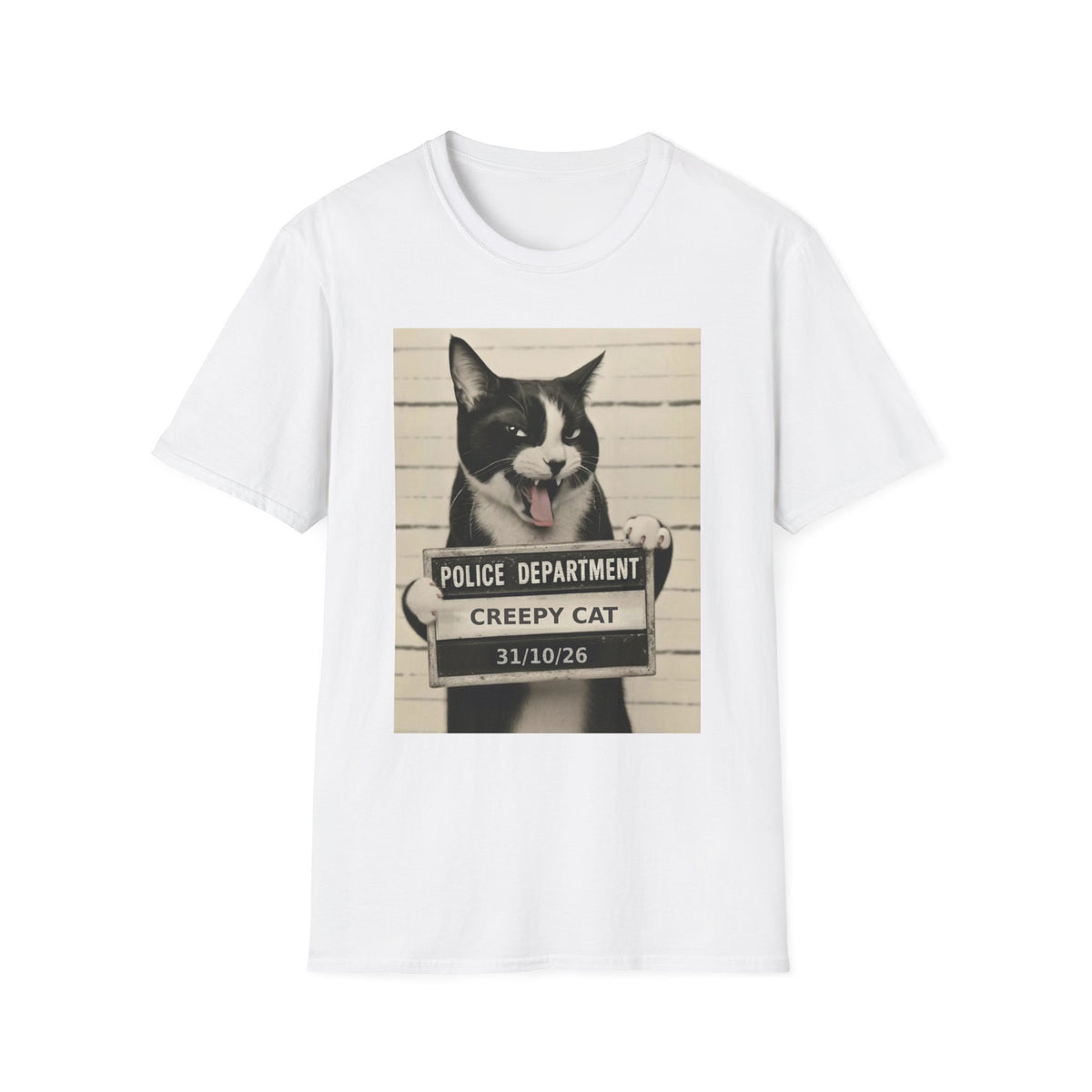 Creepy Cat Mugshot T-Shirt — Funny Halloween Cat Shirt
