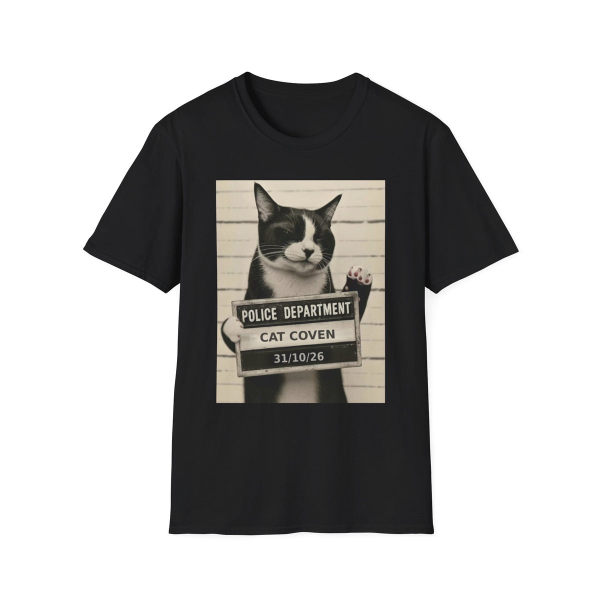 Cat Mugshot T-Shirt – 'Police Department: Cat Coven' Vintage Novelty Tee