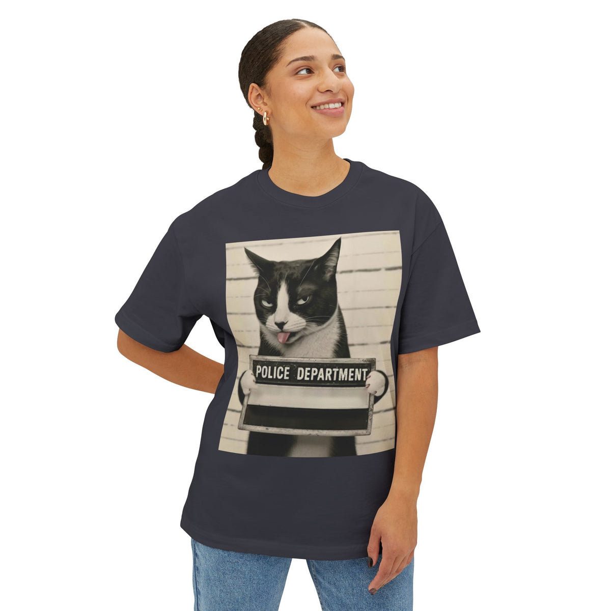 Mugshot Cat Tee — Vintage Police Department Cat Graphic Shirt