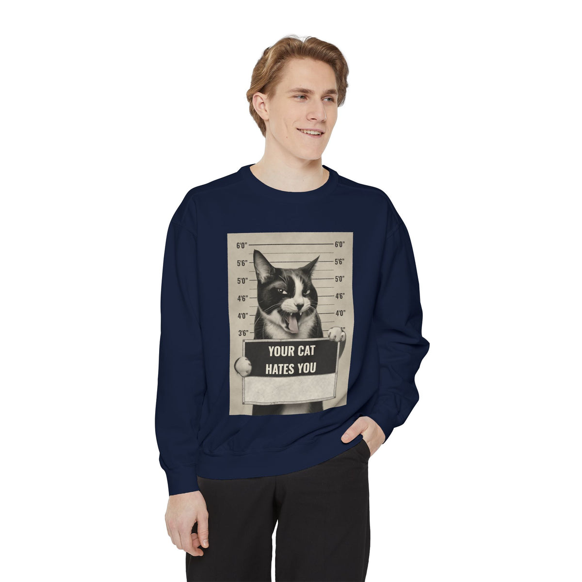 Cat Mugshot Sweatshirt — “Your Cat Hates You” Vintage Pet Lover Pullover