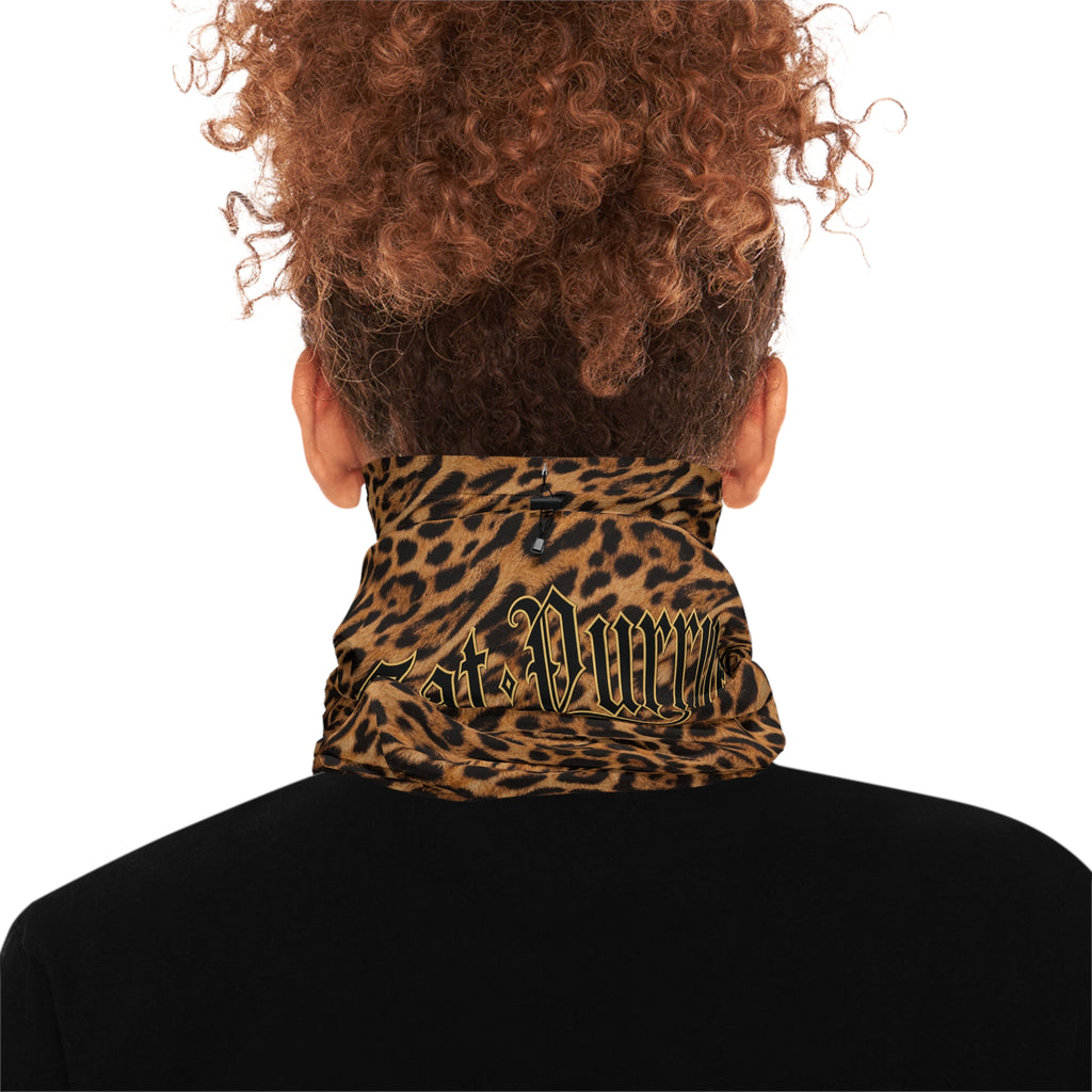Jaguar Print Winter Neck Gaiter with Drawstring — Cozy Animal Print Face Covering