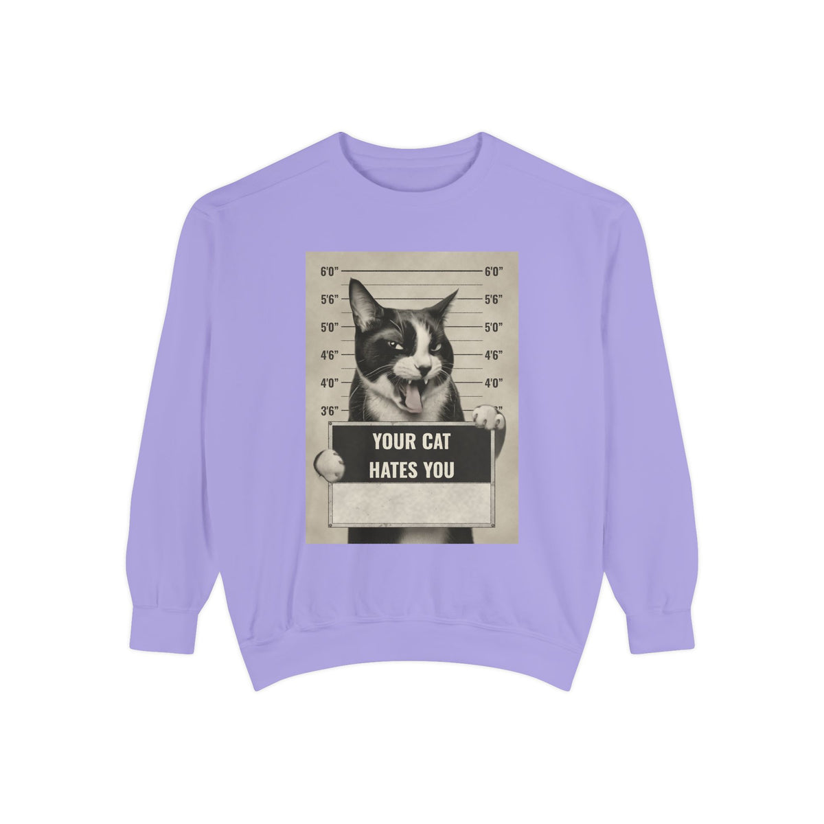 Cat Mugshot Sweatshirt — “Your Cat Hates You” Vintage Pet Lover Pullover