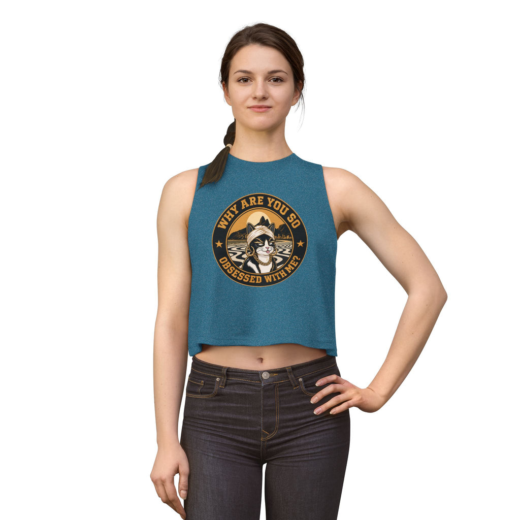 Retro Cat Portrait Women's Crop Top — Vintage Glam Kitty Graphic