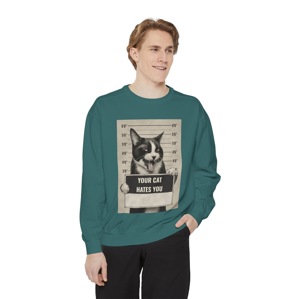 Cat Mugshot Sweatshirt — “Your Cat Hates You” Vintage Pet Lover Pullover