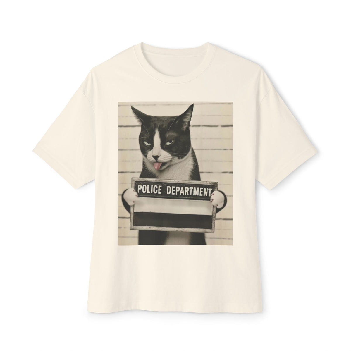 Mugshot Cat Tee — Vintage Police Department Cat Graphic Shirt
