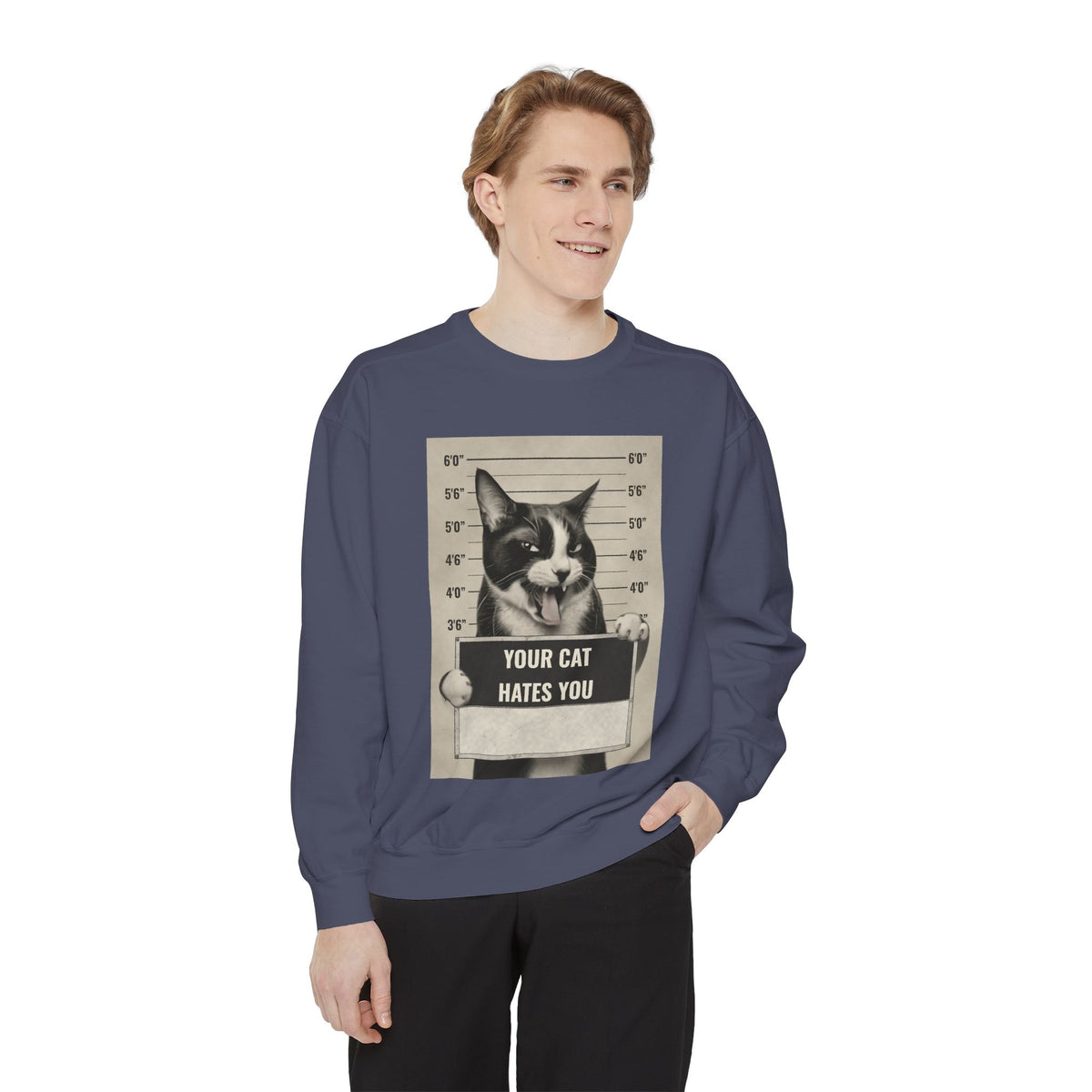 Cat Mugshot Sweatshirt — “Your Cat Hates You” Vintage Pet Lover Pullover