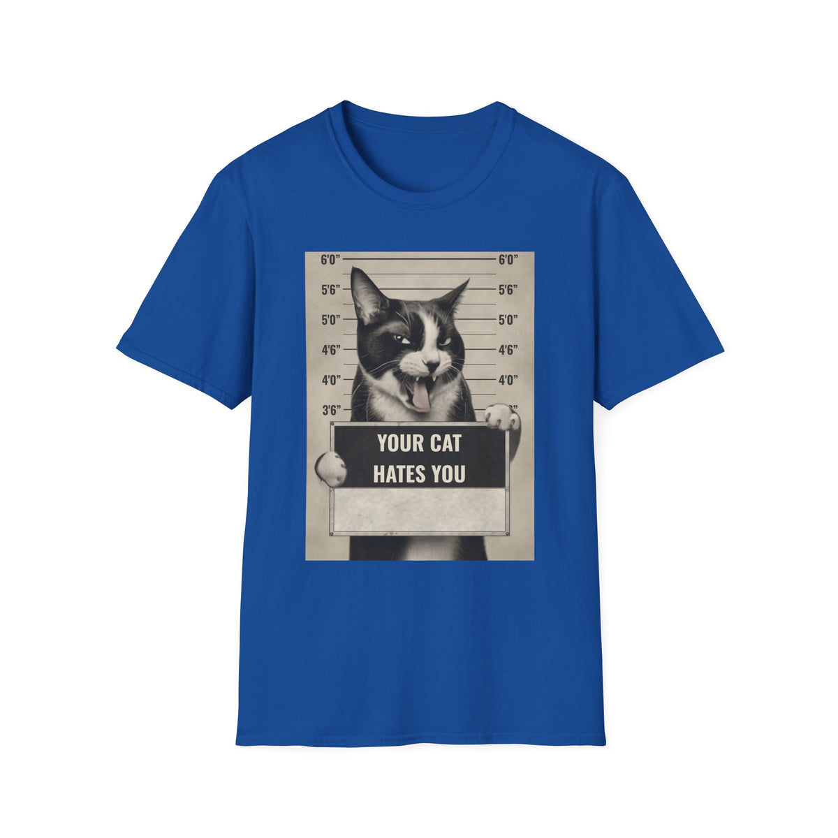 Cat Mugshot T-Shirt — “Your Cat Hates You” Funny Cat Lover Tee