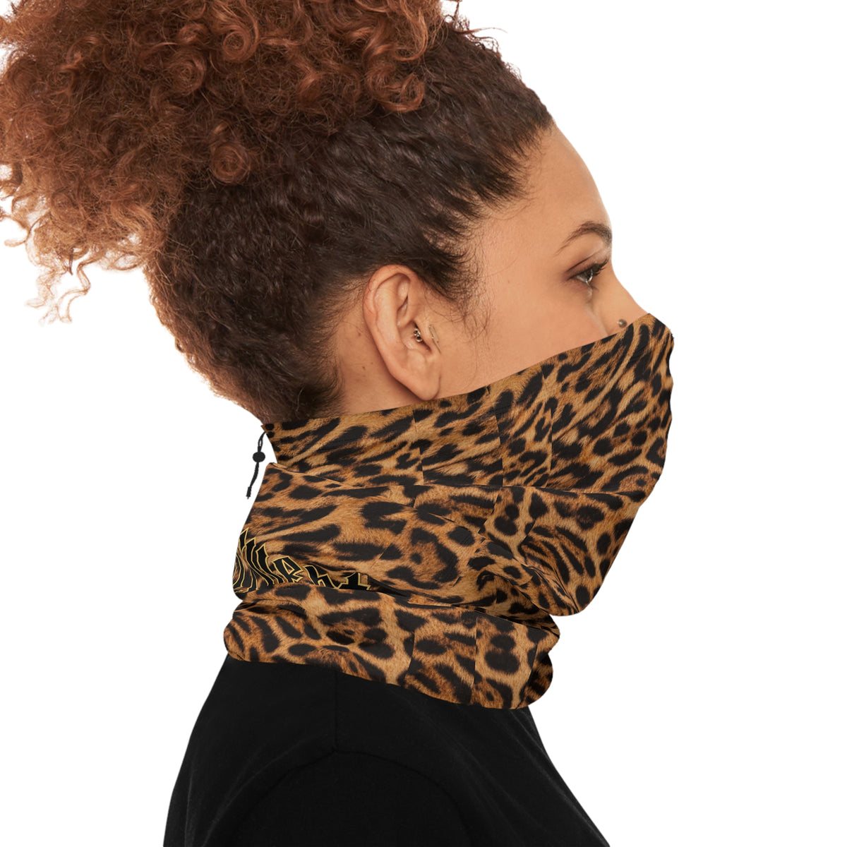 Jaguar Print Winter Neck Gaiter with Drawstring — Cozy Animal Print Face Covering