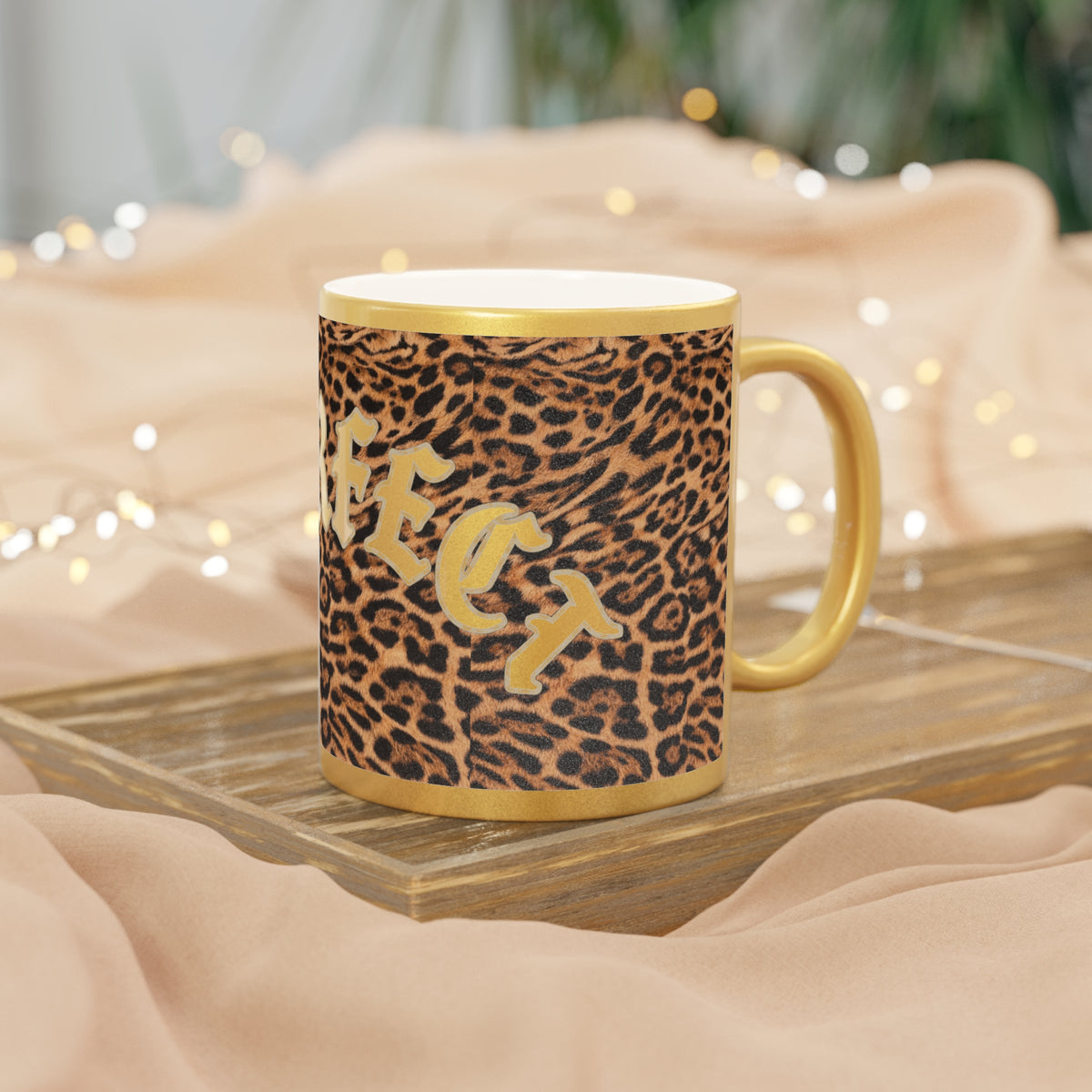 Jaguar 'Purrr' Metallic Mug — Gold Accent Cat Lover Coffee Cup