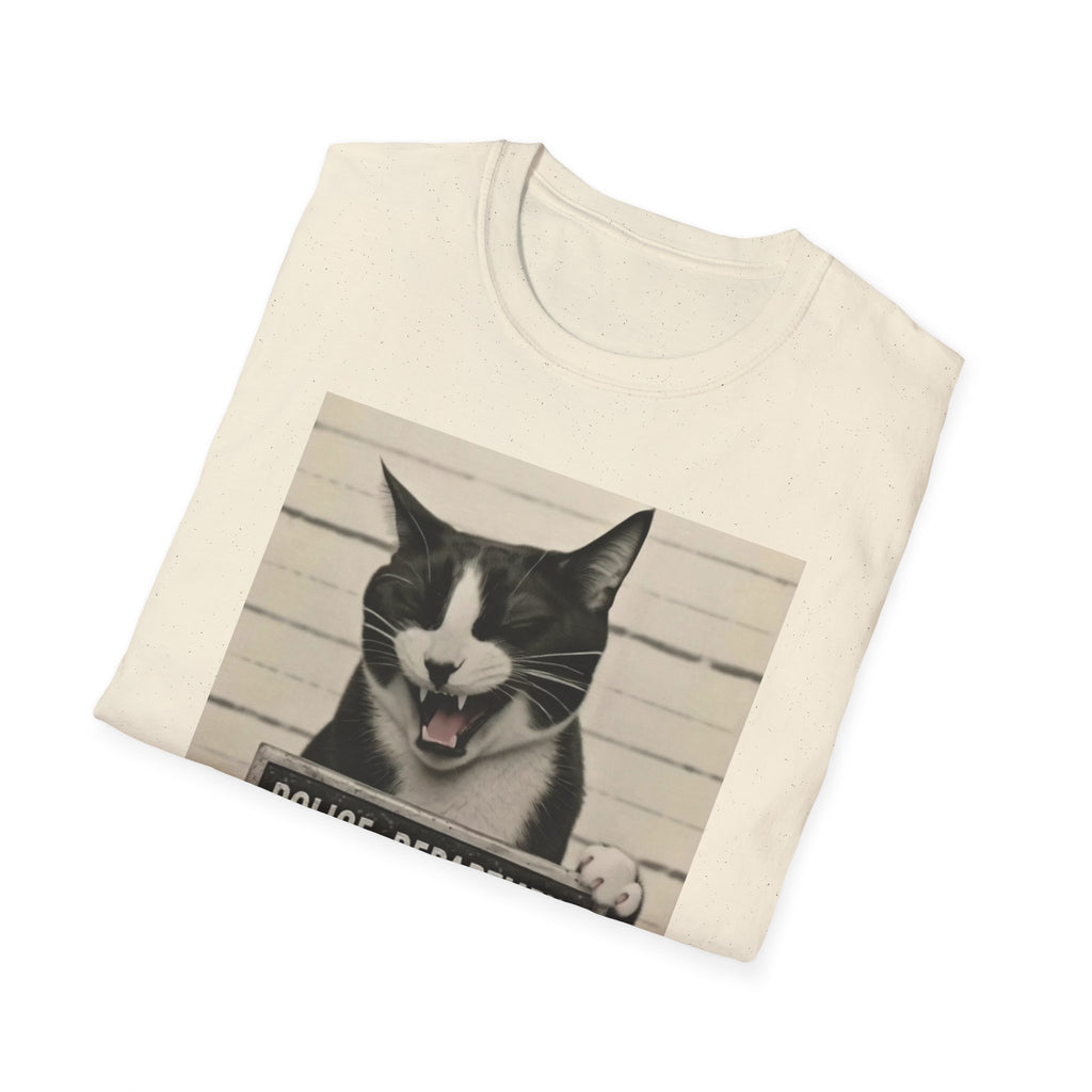 Mugshot Cat T-Shirt – 'Paws of Doom' Funny Vintage Police Poster Tee